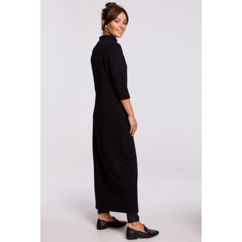 B163 Long tunic with slit - black