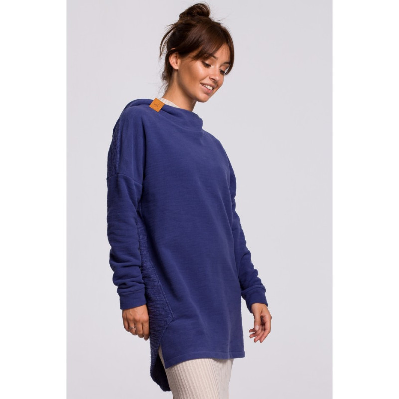 B176 Asymmetrical hooded sweatshirt - indigo