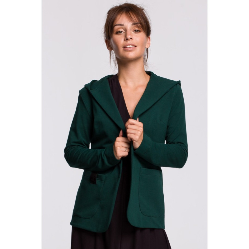 B180 Straight unbuttoned jacket with hood - dark green