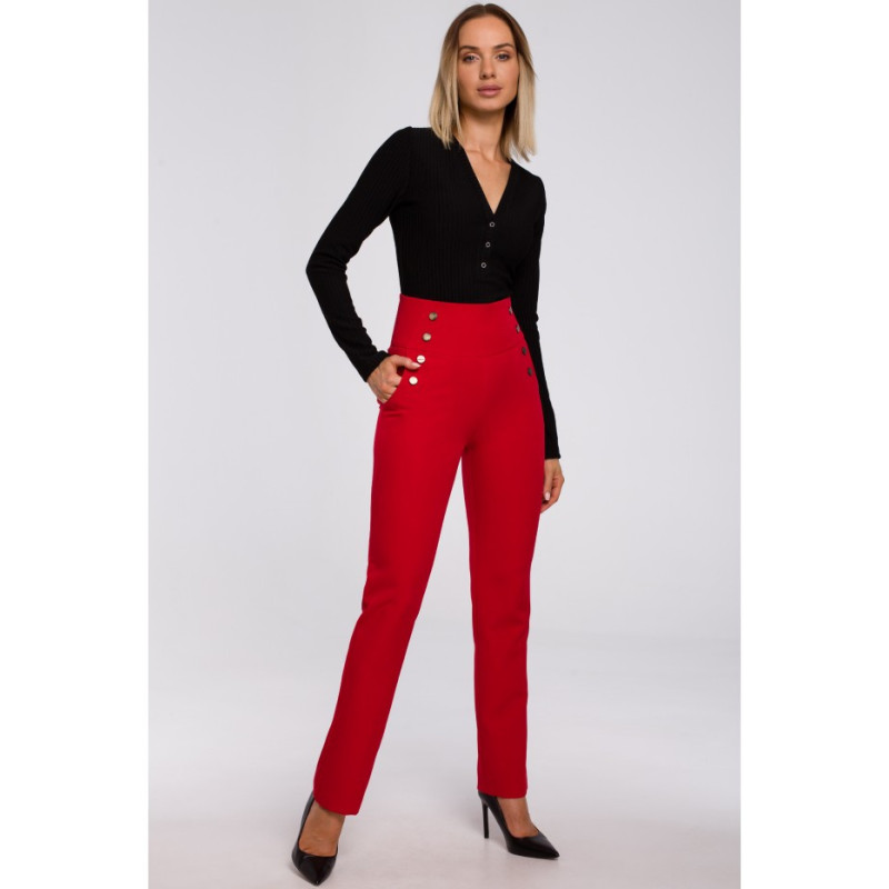 M530 High-waisted pants with decorative press-studs - red