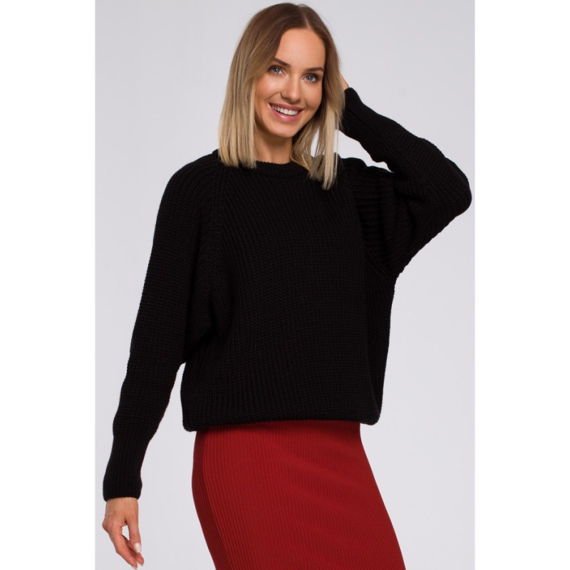 M537 Ribbed neck sweater - black