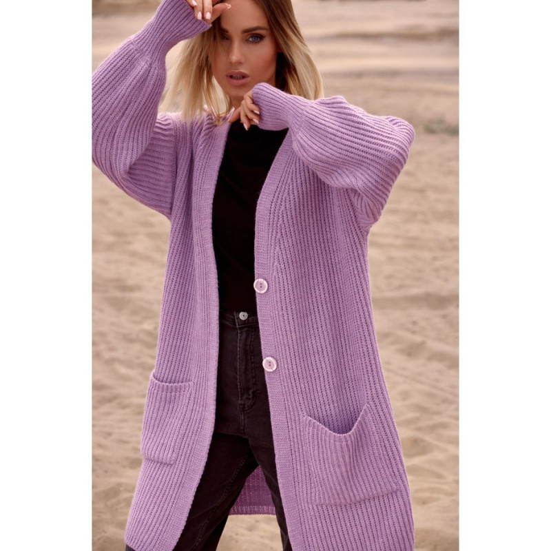 M538 Stripe cardigan with patch pockets - lavender