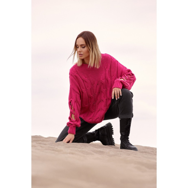 M539 Sweater with holes on sleeves - fuchsia