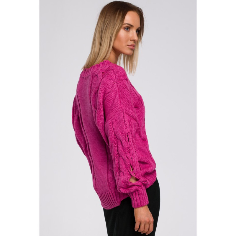 M539 Sweater with holes on sleeves - fuchsia