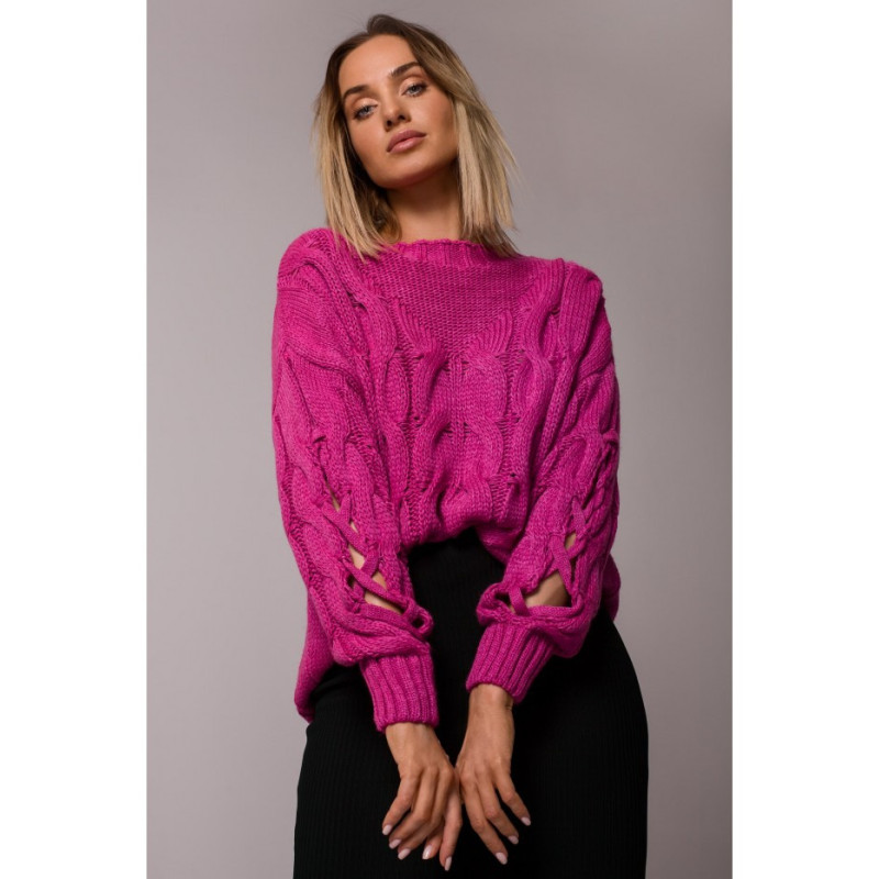 M539 Sweater with holes on sleeves - fuchsia