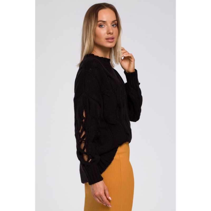 M539 Sweater with holes on sleeves - black