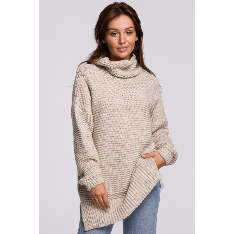 BK047 Oversize sweater with turtleneck - beige