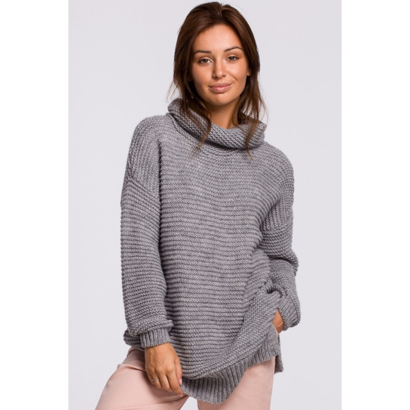 BK047 Oversize sweater with turtleneck - gray