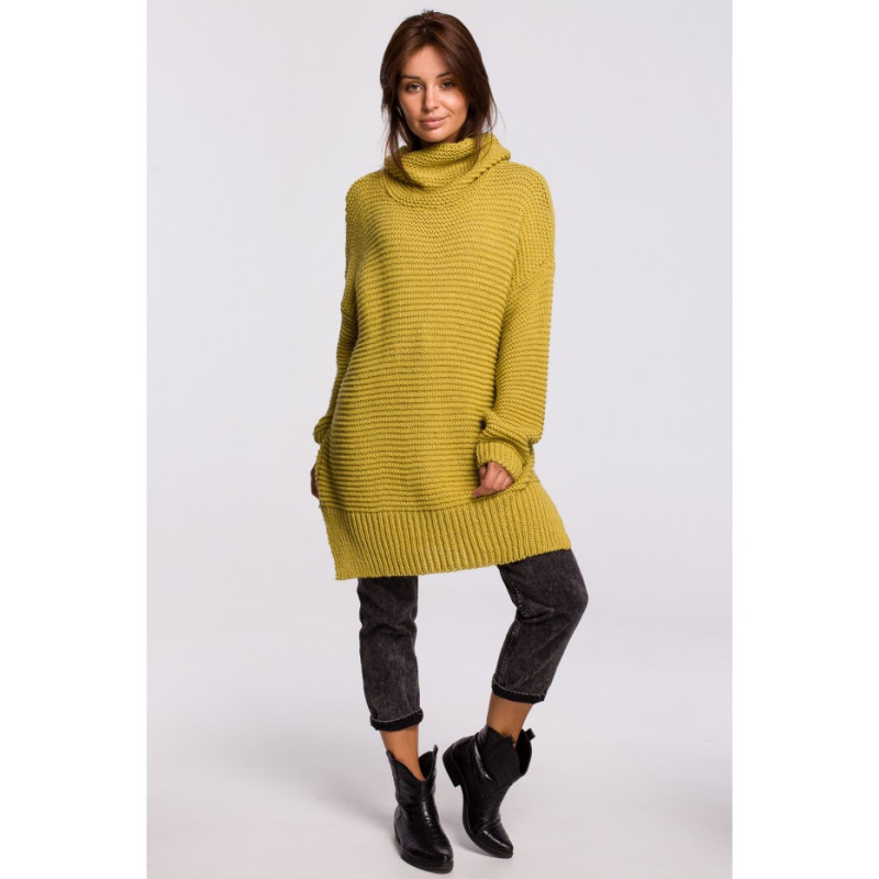 BK047 Oversize sweater with turtleneck - lime green