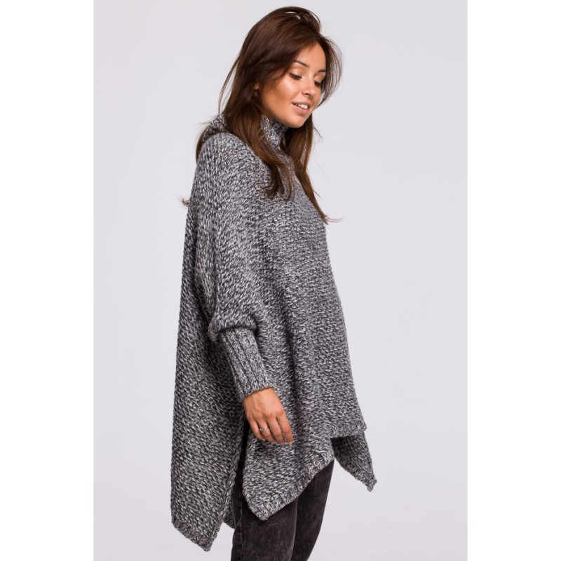 BK049 Poncho sweater with sleeves and turtleneck - anthracite