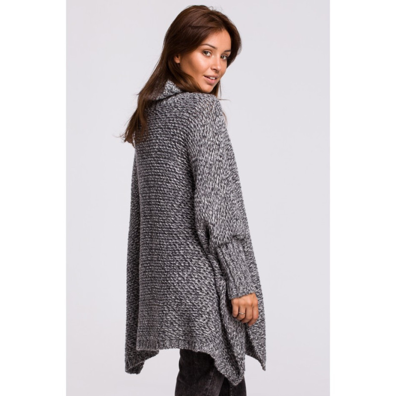 BK049 Poncho sweater with sleeves and turtleneck - anthracite