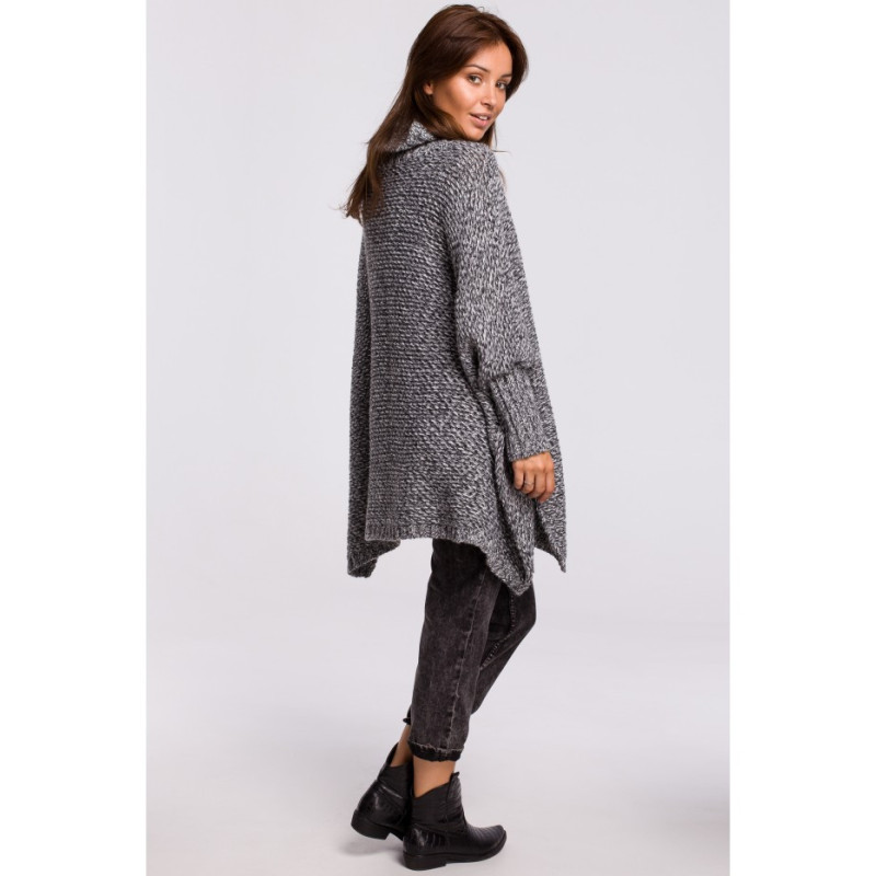 BK049 Poncho sweater with sleeves and turtleneck - anthracite