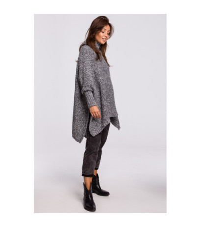 BK049 Poncho sweater with sleeves and turtleneck - anthracite