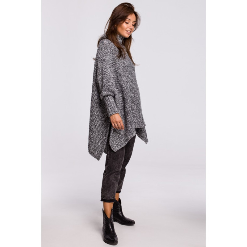 BK049 Poncho sweater with sleeves and turtleneck - anthracite