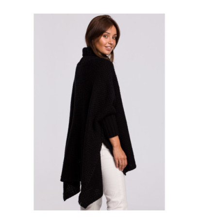 BK049 Poncho sweater with sleeves and turtleneck - black