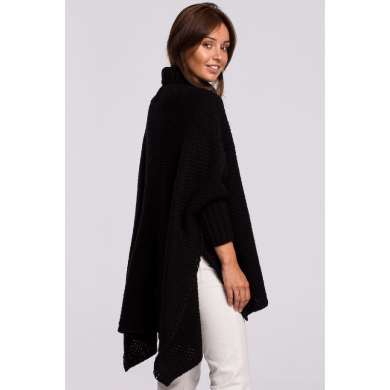 BK049 Poncho sweater with sleeves and turtleneck - black