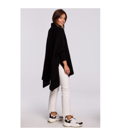 BK049 Poncho sweater with sleeves and turtleneck - black