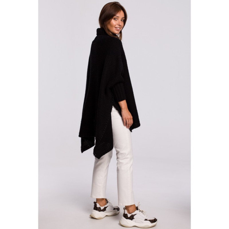 BK049 Poncho sweater with sleeves and turtleneck - black