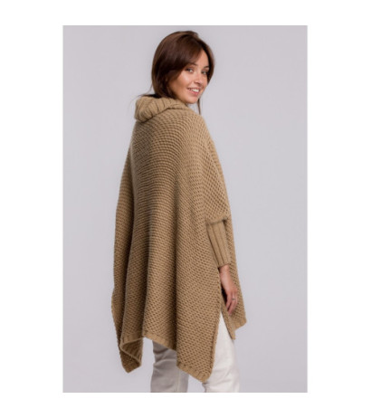 BK049 Poncho sweater with sleeves and turtleneck - camellia