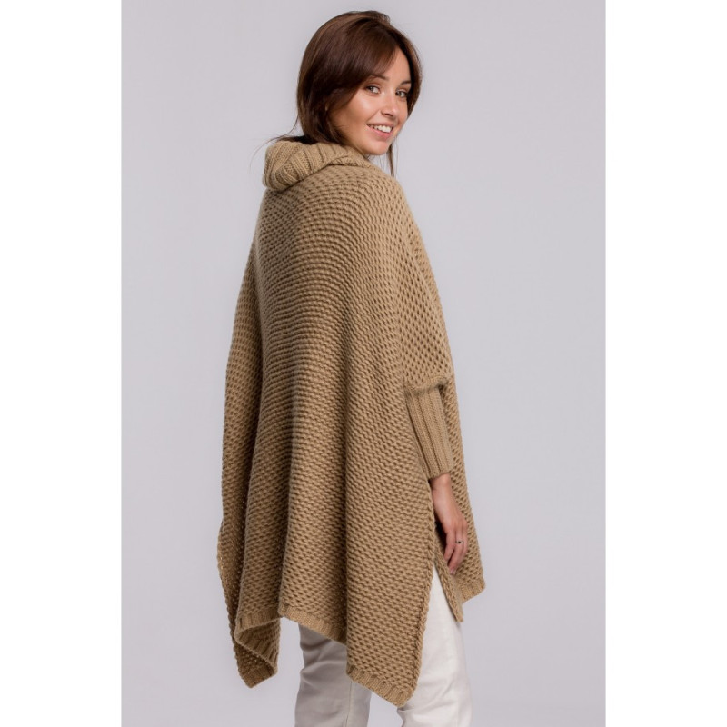 BK049 Poncho sweater with sleeves and turtleneck - camellia