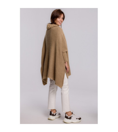 BK049 Poncho sweater with sleeves and turtleneck - camellia