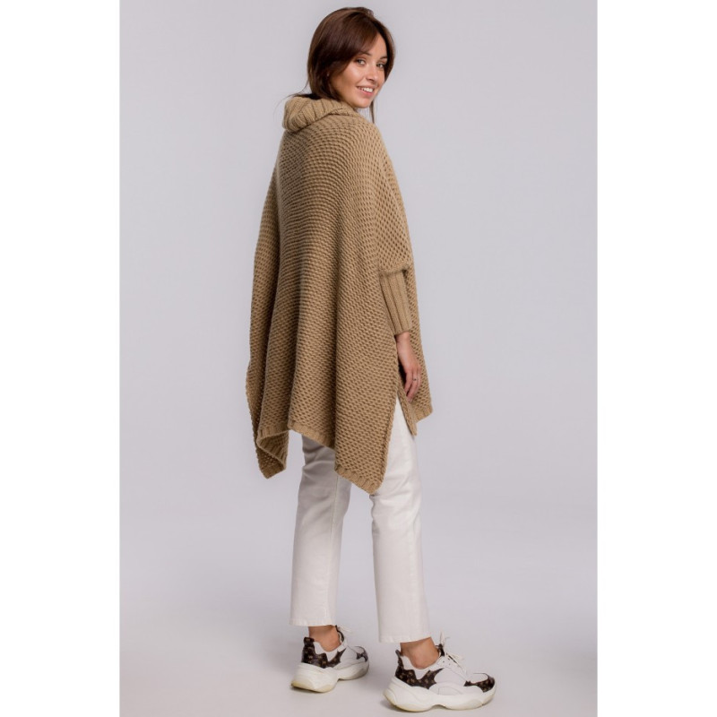 BK049 Poncho sweater with sleeves and turtleneck - camellia