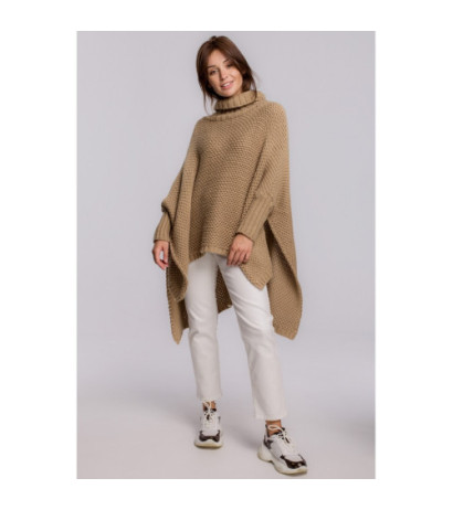 BK049 Poncho sweater with sleeves and turtleneck - camellia