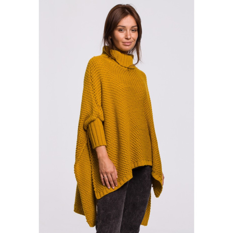 BK049 Poncho sweater with sleeves and turtleneck - honey