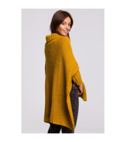 BK049 Poncho sweater with sleeves and turtleneck - honey