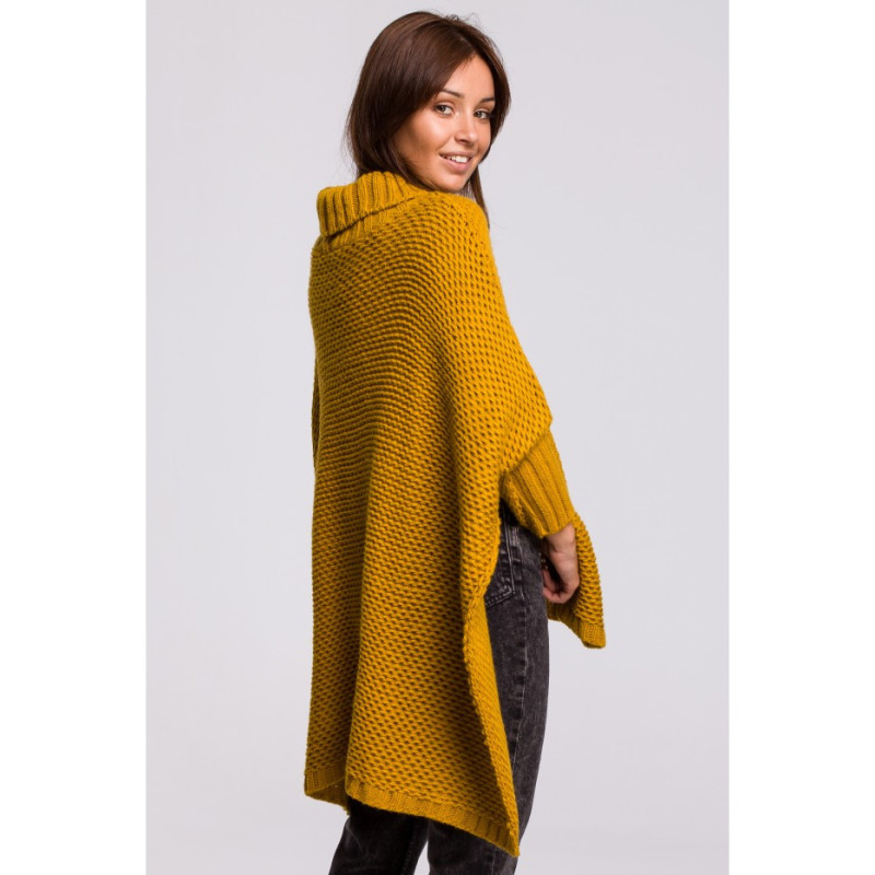 BK049 Poncho sweater with sleeves and turtleneck - honey