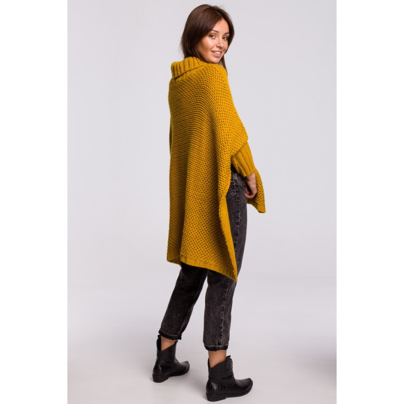 BK049 Poncho sweater with sleeves and turtleneck - honey