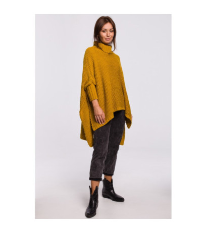 BK049 Poncho sweater with sleeves and turtleneck - honey