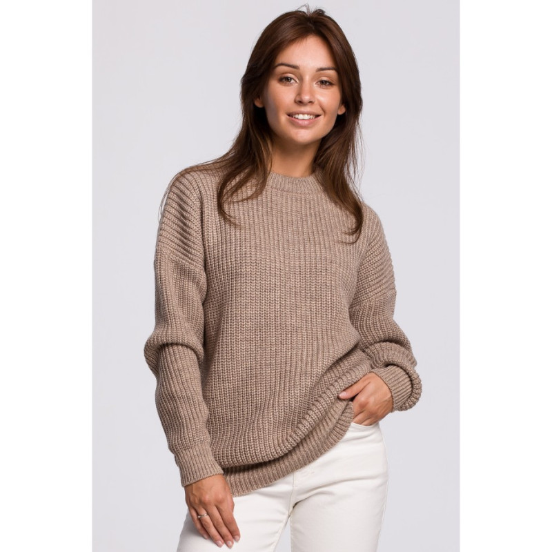 BK052 Long striped sweater - cappuccino