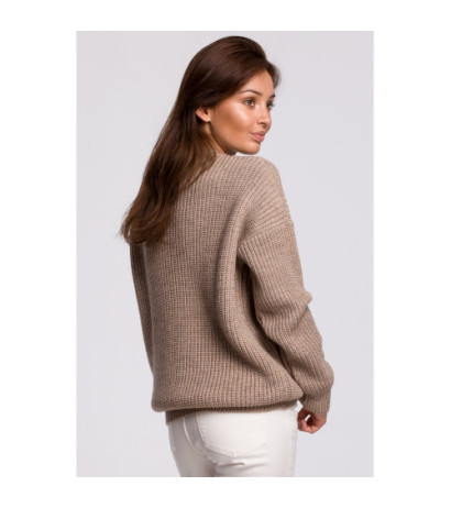 BK052 Long striped sweater - cappuccino