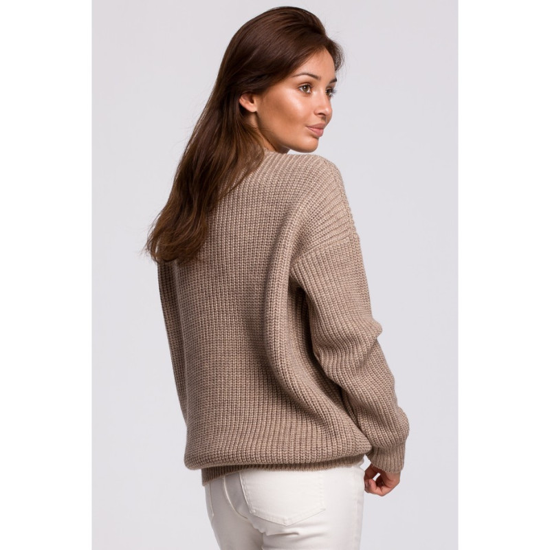 BK052 Long striped sweater - cappuccino