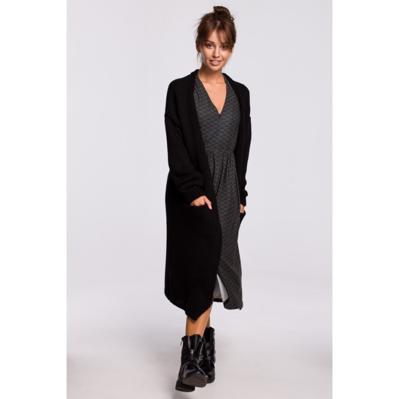 BK053 Long cardigan with pockets - black