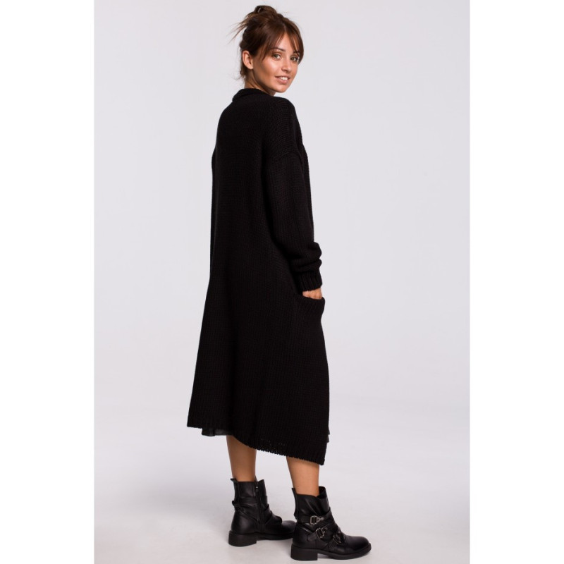 BK053 Long cardigan with pockets - black