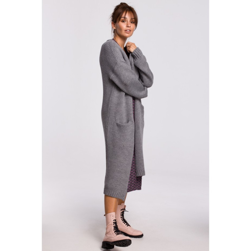 BK053 Long cardigan with pockets - gray