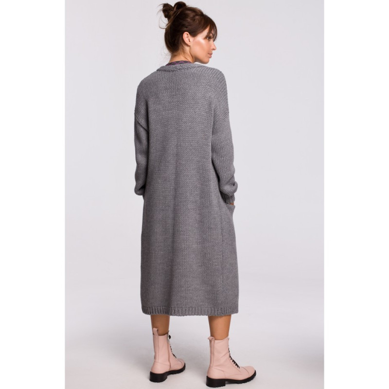 BK053 Long cardigan with pockets - gray