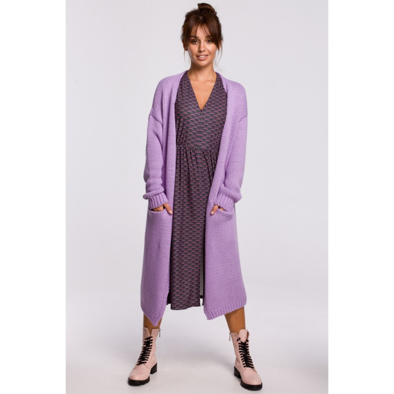 BK053 Long cardigan with pockets - lavender