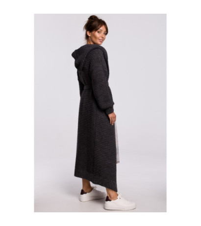 BK054 Long cardigan with hood and belt - graphite