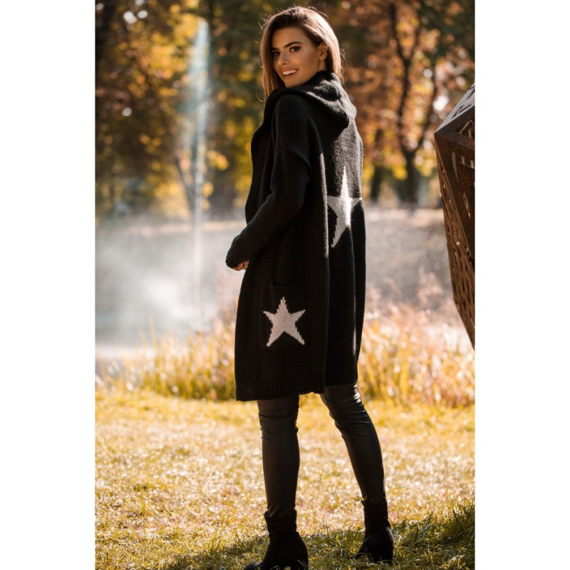 BK063 Star motif cardigan - black and silver