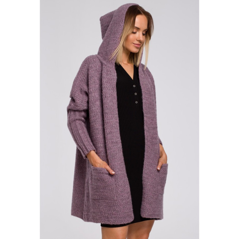 M556 Hooded cardigan with ribbed sleeves - heather