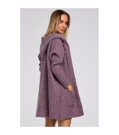 M556 Hooded cardigan with ribbed sleeves - heather