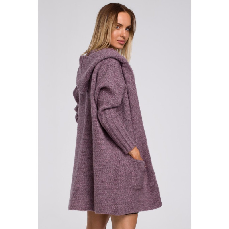 M556 Hooded cardigan with ribbed sleeves - heather