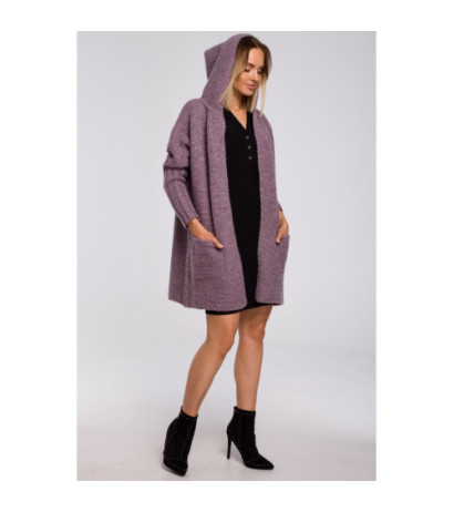 M556 Hooded cardigan with ribbed sleeves - heather