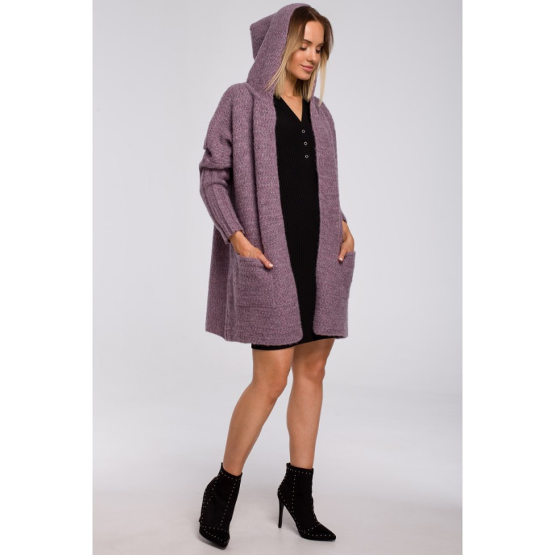 M556 Hooded cardigan with ribbed sleeves - heather