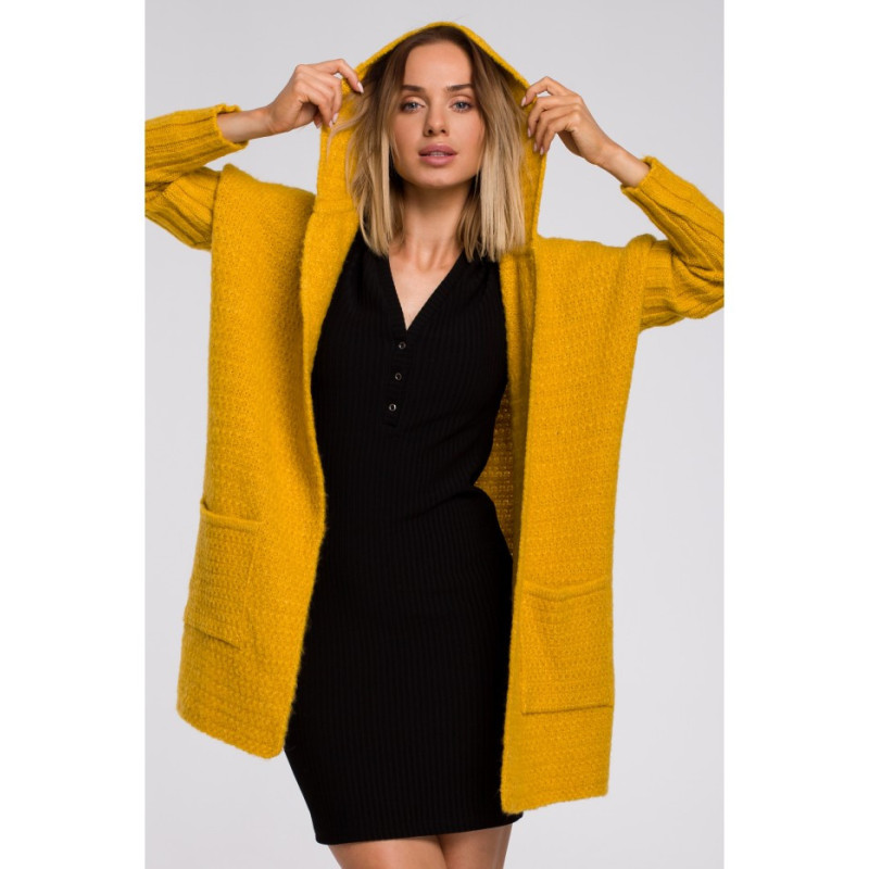 M556 Hooded cardigan with ribbed sleeves - honey