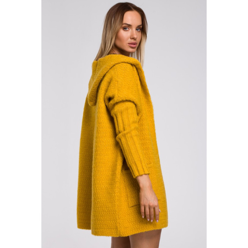 M556 Hooded cardigan with ribbed sleeves - honey