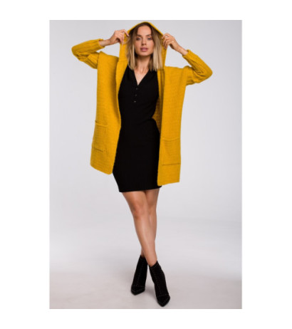 M556 Hooded cardigan with ribbed sleeves - honey